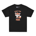 T-shirt enfant noir « C’est pas fox », vue du vêtement entier de face.